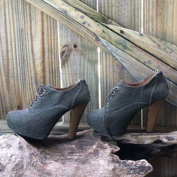 Charlotte Russe Army Green Canvas Lace Up Platform Ankle Boot Back Zip Closure 6 - Picture 2 of 9